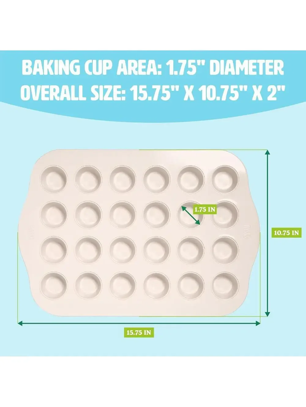 Ceramic 24-Cup Mini Muffin Pan, Aluminized Steel, Aqua